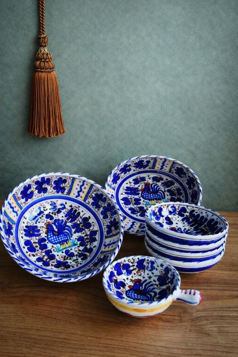 REZERWACJA Zestaw misek Deruta, Włochy, ręcznie malowane, kogut, UNIKA