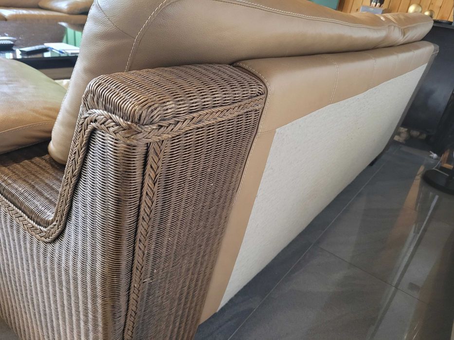 Dwie Kanapy Lloyd Loom 3 osobowa 2 osobowa skóra .