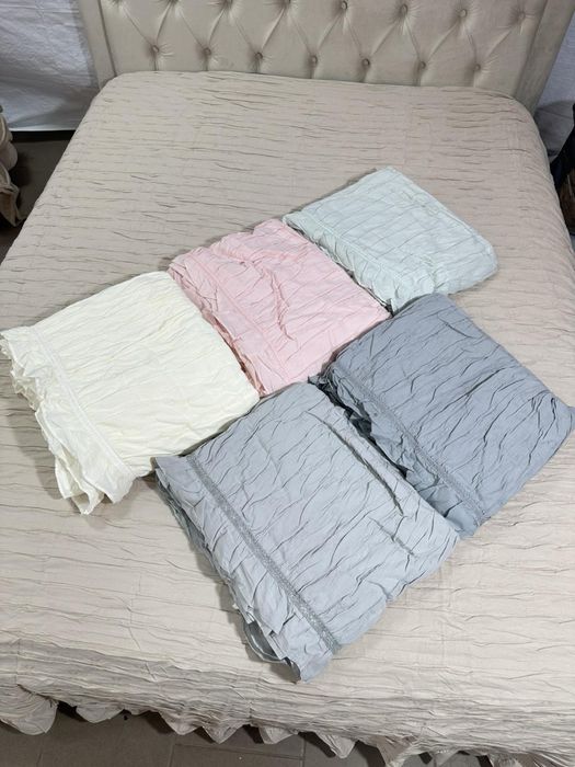 Однотонні льонові жаті накидки покривала «Жатка» з Рюшками L&M Home