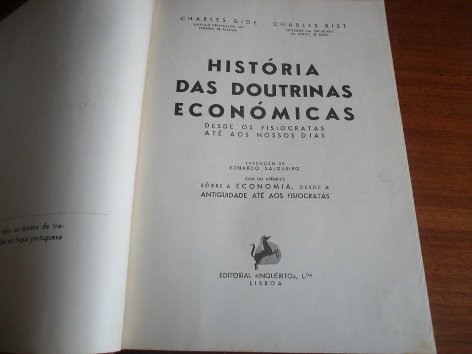 "História das Doutrinas Económicas" de C. Gide e C. Rist - 1ª Ed. 1938