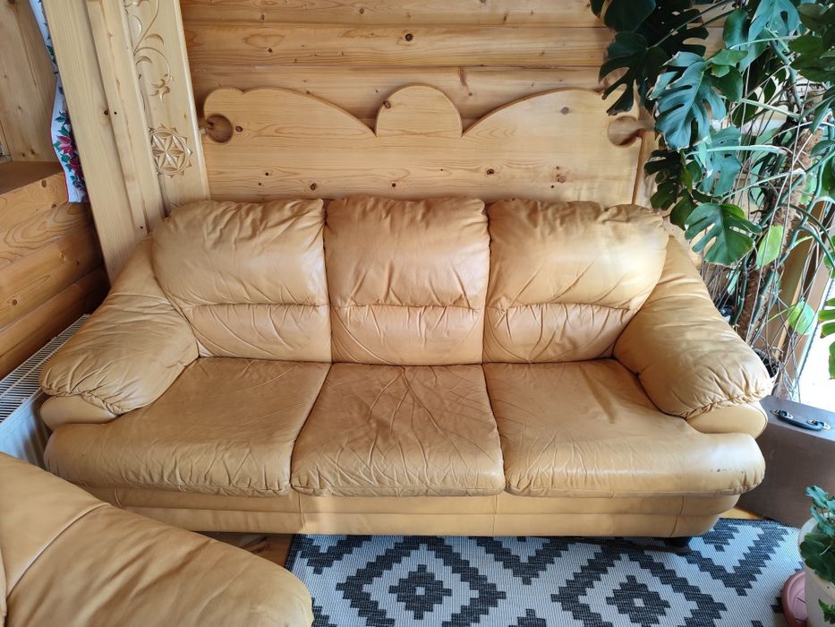 Zestaw wypoczynkowy Kanapa 2 fotele skórzane