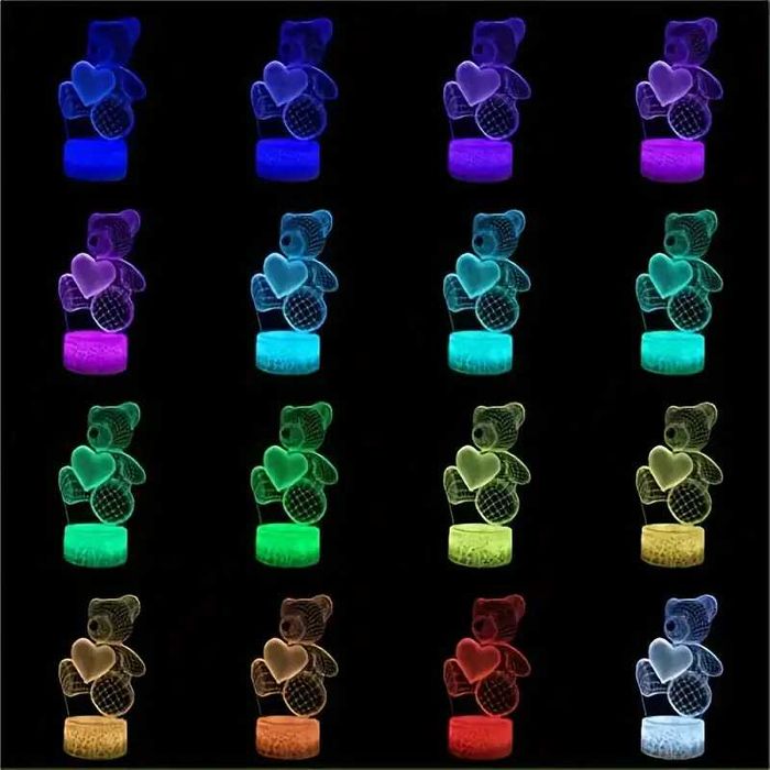 Lampka 3D LED Miś z sercem 16 kolorów + pilot - wysyłka z Polski