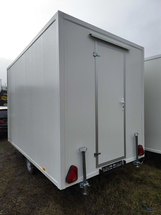 przyczepa SOCJALNA - kontener socjalny- BIURO - 750 kg - ławy + stół -