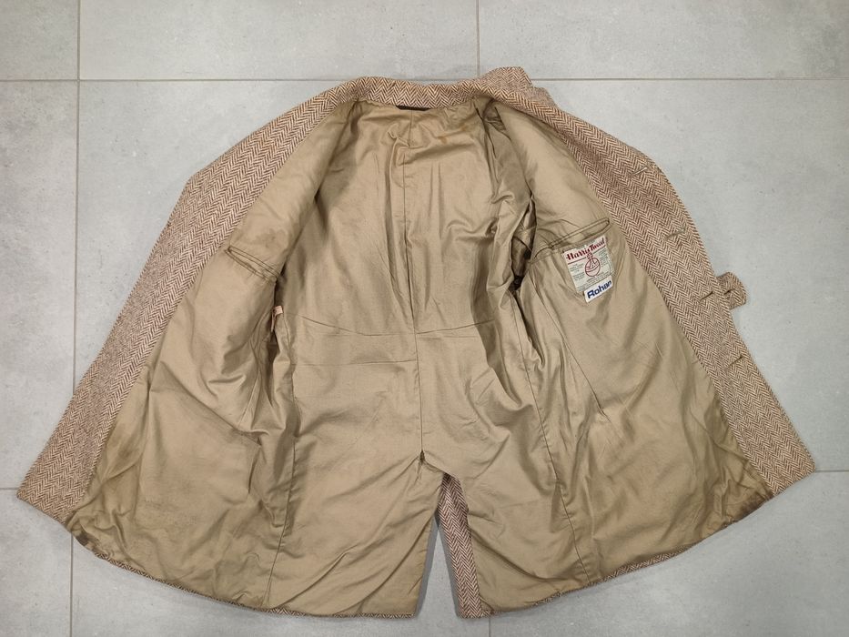 Vintage Harris Tweed ręcznie tkany szkocki płaszcz z wełny lata 60-70