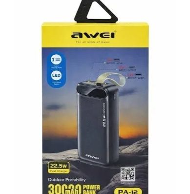 Портативний повербанк AWEI PA-12 30тис 10000 зі швидкою зарядкою 22.5W