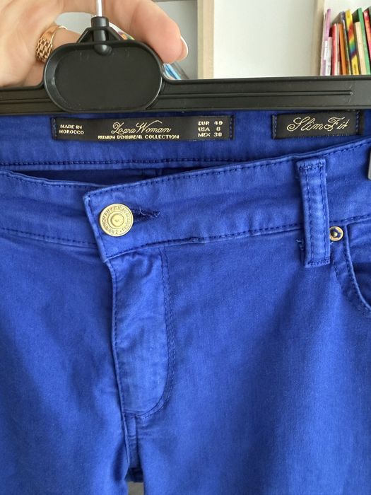 Spodnie damskie Zara 40 chaber niebieskie Slim fit super stan