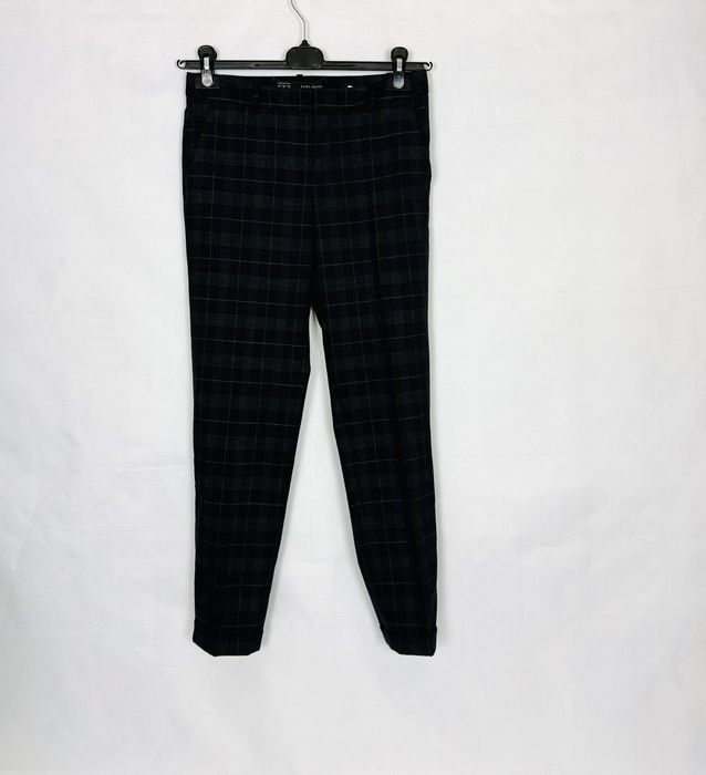 Granatowe spodnie w kratkę XS 34