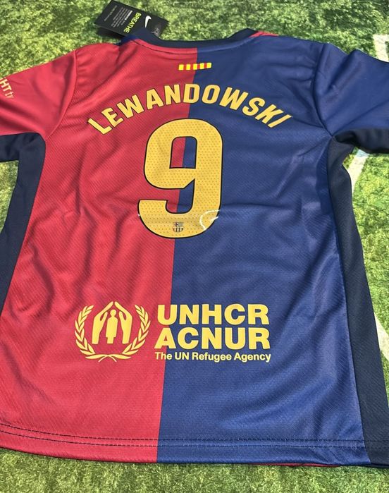 FC Barcelona 145-155cm komplet Lewandowski koszulka + spodenki
