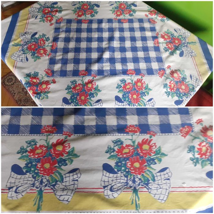 Obrus bawełniany gruby styl retro krata i kwiaty