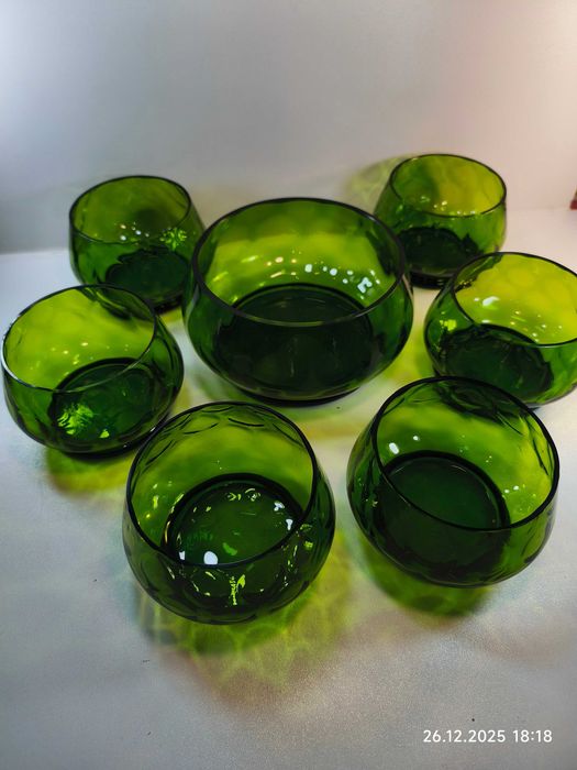 Misa szklana + 6 miseczek szklana kolor zielony Komplet Hortensja