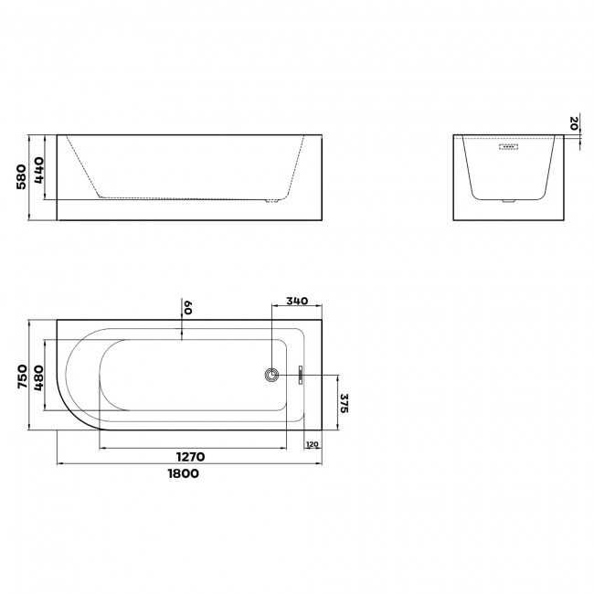 BRAIDER Akrylowa Wanna Narożna RESTIA Prawa 180 Czarno-biała Przelew