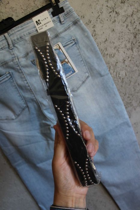 M'SARA jeansowe spodnie skinny r.44/46 mega dziury, strzępienia