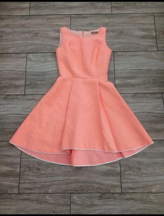 Sukienka midi rozkloszowana koralowa ramiączka retro S 36