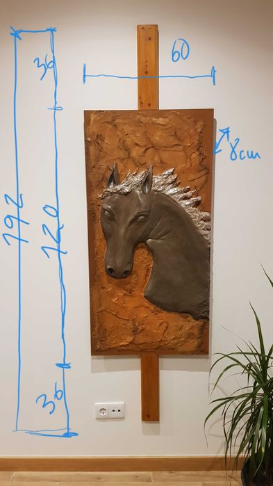 Quadro cavalo em gesso - técnica mista em alto relevo