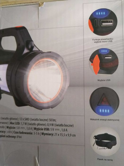 OKAZJA Latarka akumulatorowa szperacz Usb pasek powerbank Wysyłam