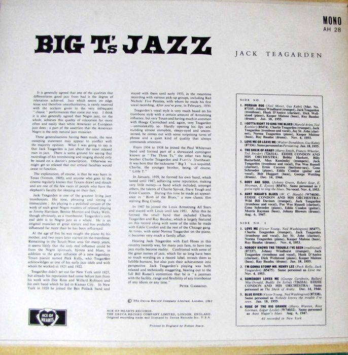 Jack Teagarden ~ vinyl ~ AH 28 ~ stan BDB
