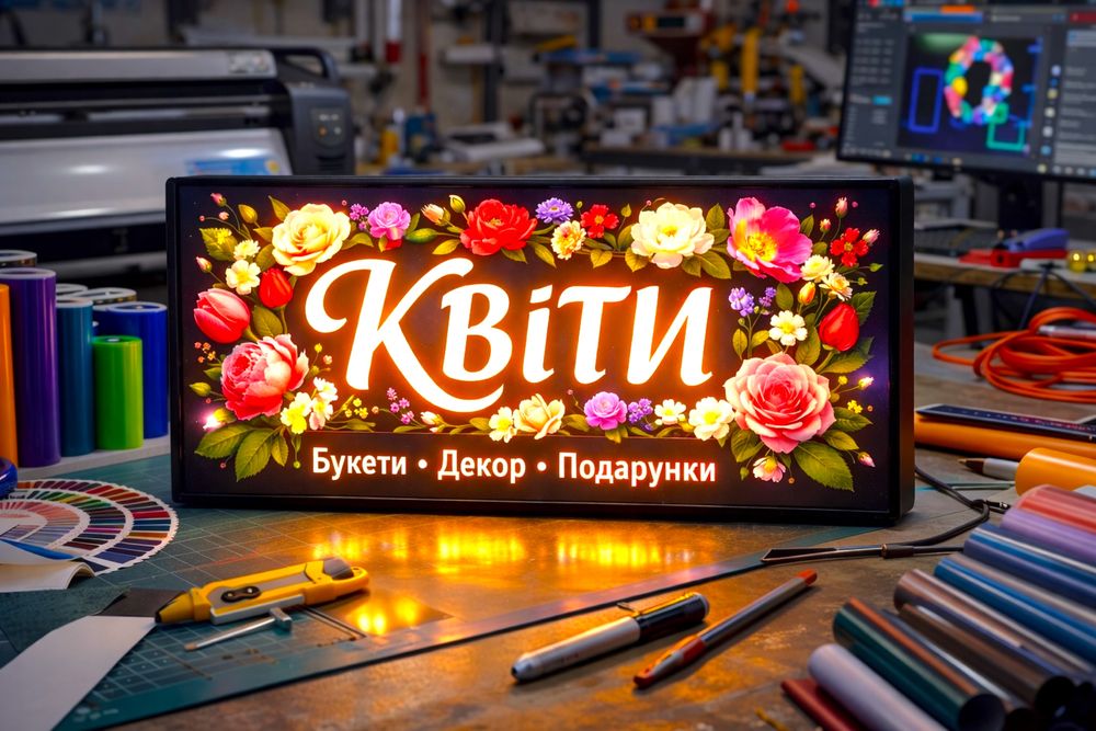 ВИВІСКА. 120х30см Реклама квіти БУКВИ, літери, цветы, буквы