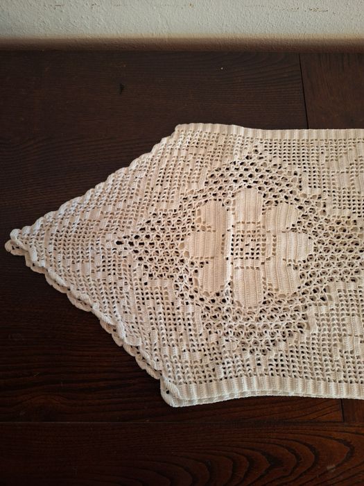 Passadeira Mesa Crochê Cru 200x30cm Flor Central Ponto Filé Antiga 2 Metros