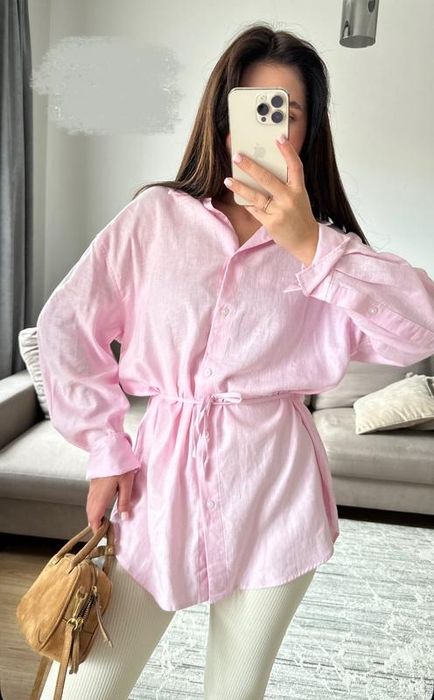 Лляна сорочка з поясом Zara рубашка