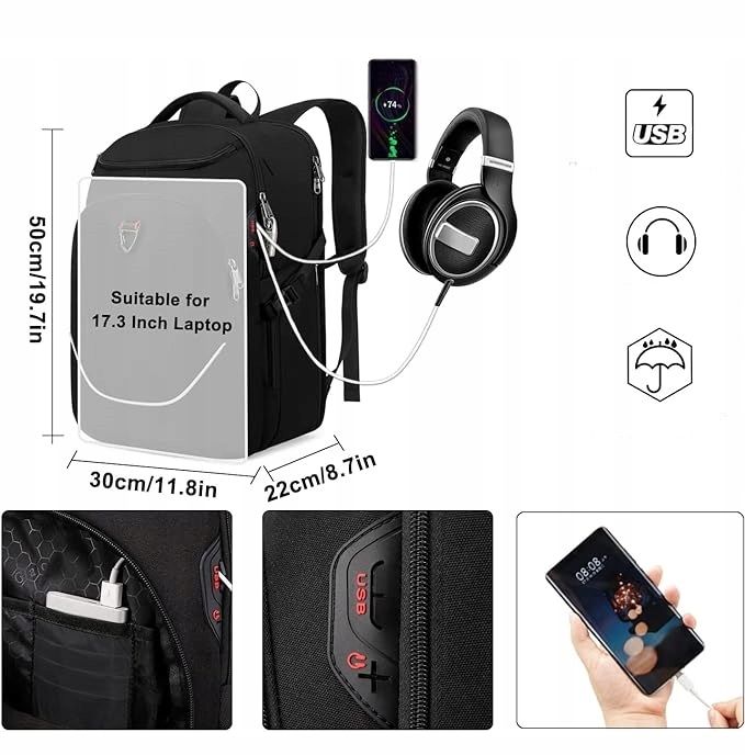 plecak na laptopa della gao 17 " usb plecak podróżny czarny