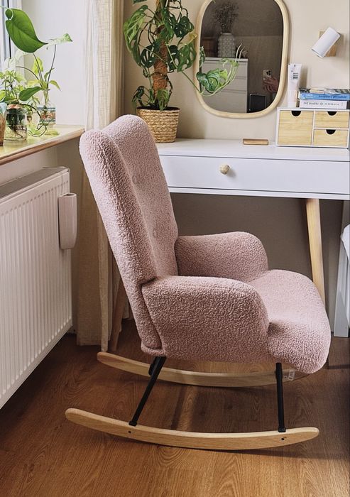 Fotel bujany HOMLA -  MOSS TEDDY BOUCLE różowy