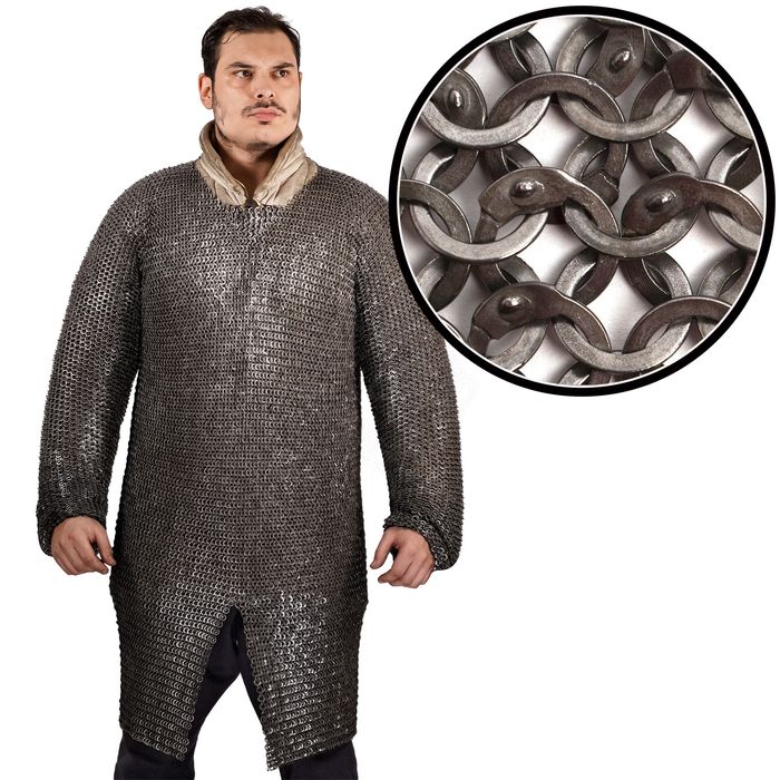 Kolczuga kolcza - nitowana płasko - solidne płaskie kółka stal miękka