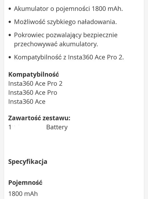 Insta360 Ace Pro 2 bateria akumulator Do Kamery