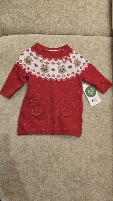 Червоне новорічне пляття з оленями для немовлят