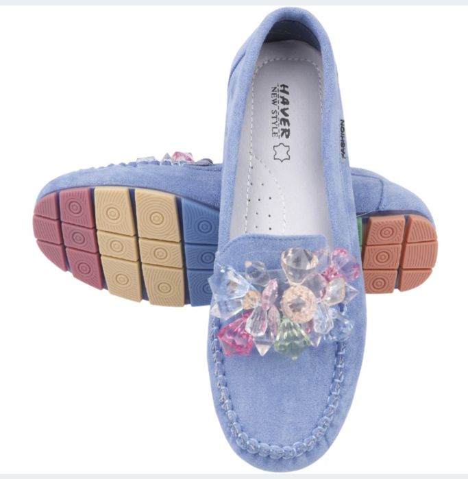 Niebieskie mokasyny półbuty zamsz naturalny