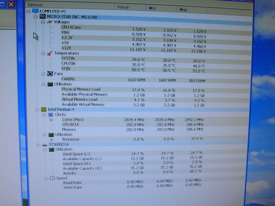 Retro komputer PC Pentium 4 1,5GB RAM Riva TNT2 MSI 865PE