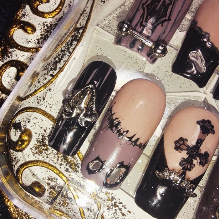 Violet Goth Lolita Press On Nails Set Tipsy Kwadraty