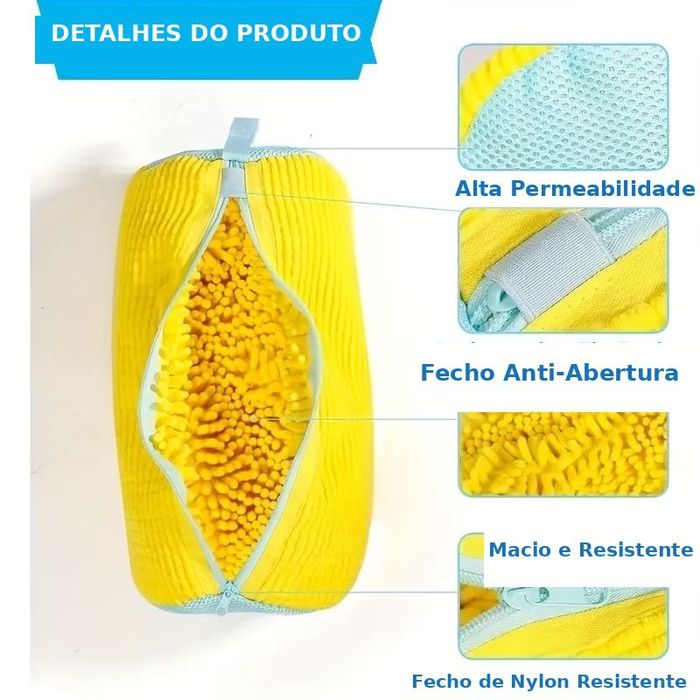 Saco para lavar ténis na máquina com fibras de limpeza