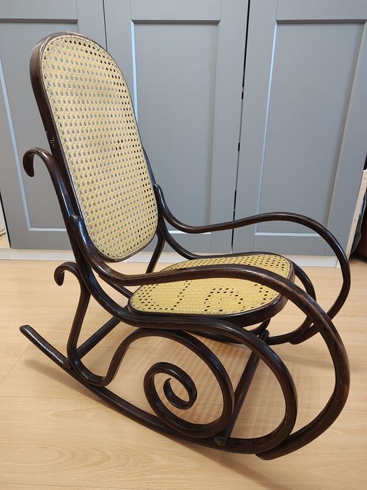 Drewniany fotel bujany DZIECIĘCY - retro, boho, oryginalne lata 80