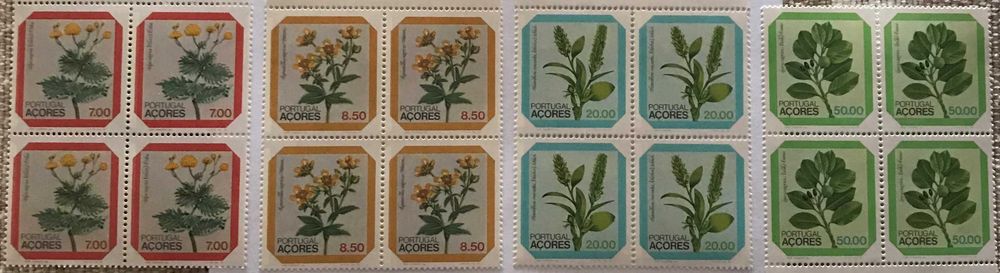 Série de 4 quadras de selos novos - Flores regionais dos Açores - 1981