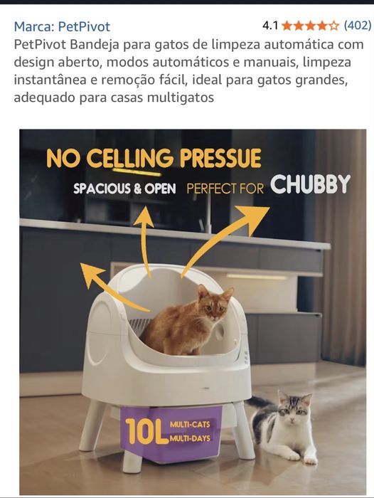 Caixa de areia automática para gatos Pet Pivot - nova com fatura