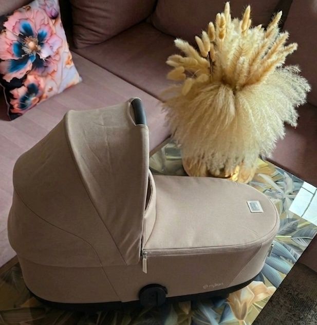 Cybex Mios 3.0 kompletna Tapicerka Cozy beige , mocowania budki , 3 częściowy zestaw kolorystyczny w ciepłym beżowym kolorze, kwiaty