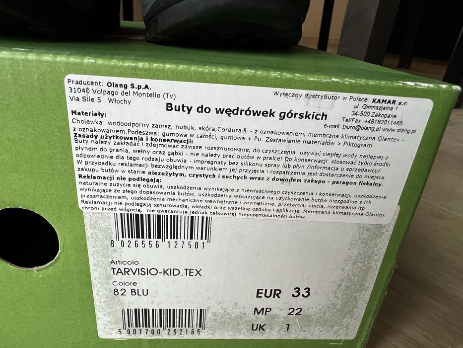 Buty trekkingowe Olang skórzane rozm. 33 (22cm)