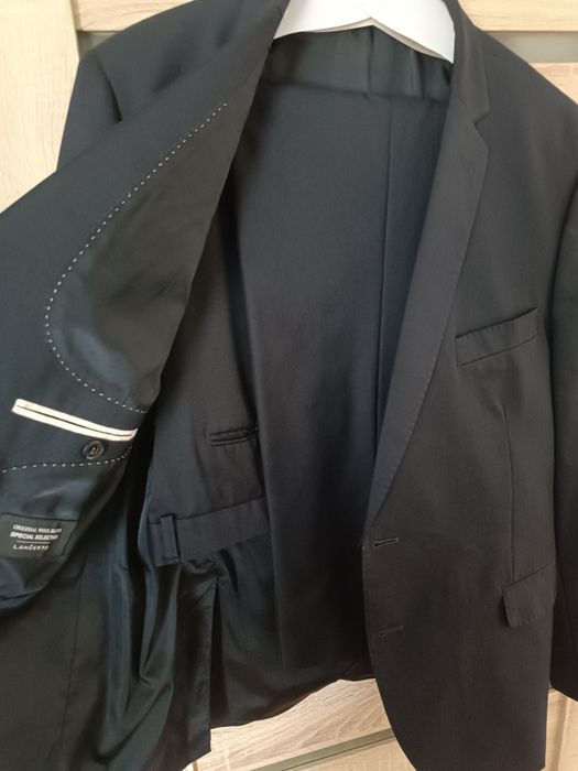 Garnitur męski XXL Lancerto wełna granatowy smoking ślubny wesele