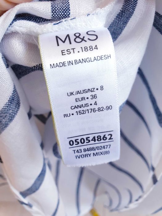 Biała koszula w pasy lniana M&S oversize boho 36 38