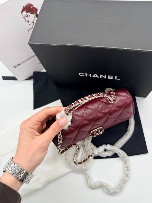 Сумка Chanel Mini Flap Top Handle Bag Caviar Leather бордова