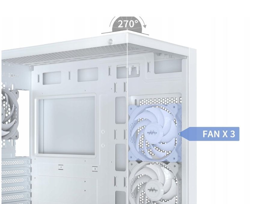 Musetex Obudowa Atx Pc Pre-Install 3 Wentylatory Biała Bez Rgb