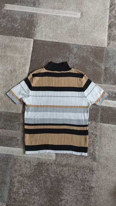 Golf sweter w paski z krótkim rękawem L