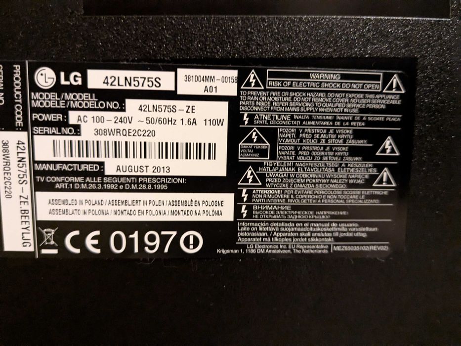 Uszkodzony telewizor LG 42LN575S