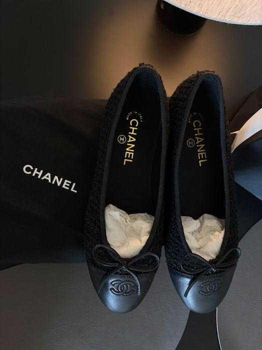 Chanel baleriny czarne tweedowe nowe z torbą prezentową!