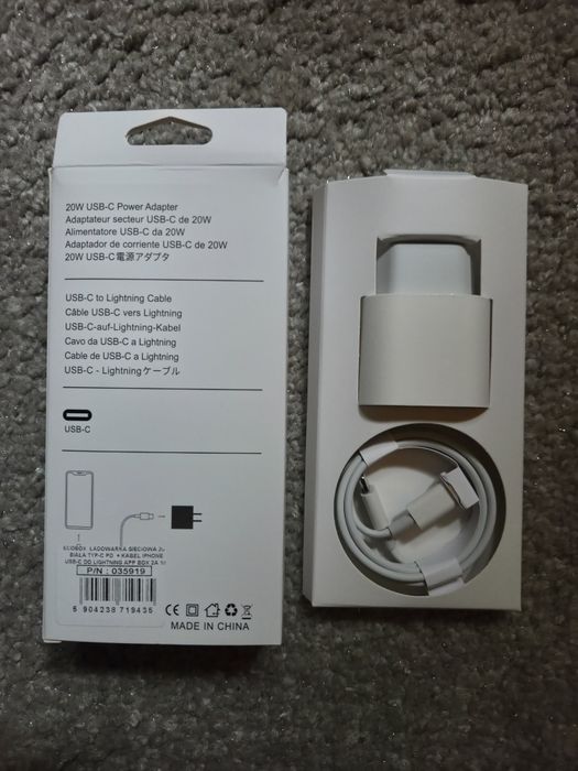 Szybka Ładowarka Do IPhone 20W + Kabel  USB-C/ Iphone Lighting