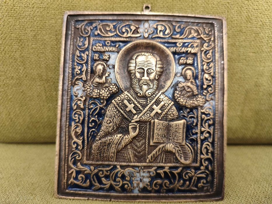 Ikona św. Mikołaj brąz oryginał XIX w.