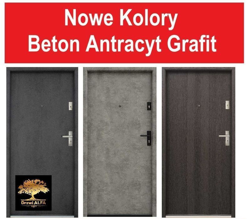 Drzwi Wejściowe do Mieszkań, Pełne z Montażem Antracyt Grafit Beton