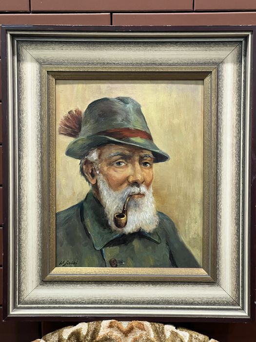 Картина старовинна "Мисливець із трубкою»