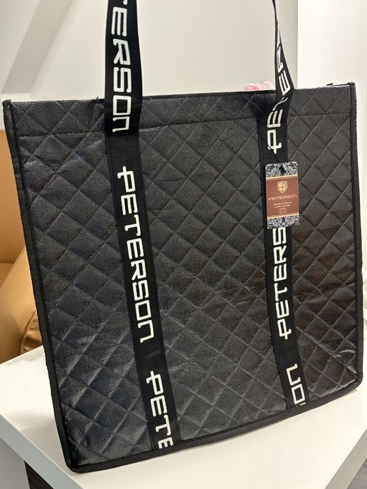 Duża torba shopper zapinana na zamek nowa Peterson czarna