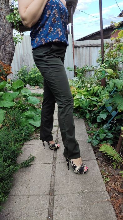 Брюки прямые коттон хаки, L